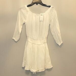 Hollister white eyelit flower pater material one piece romper shorts. NWT